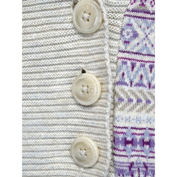 Eddie Bauer Cream and Purple Patterned Cardigan - Picture 4 of 9